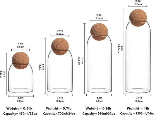 Glass Jars with Cork Lids, Candy Jar with Lid, Coffee jar for Counter, Cookie Jar with Airtight Lids, Clear Glass Jar for Candy, Tea, Coffee Bean, Sugar, Spices, Apothecary etc (450ml/15oz)