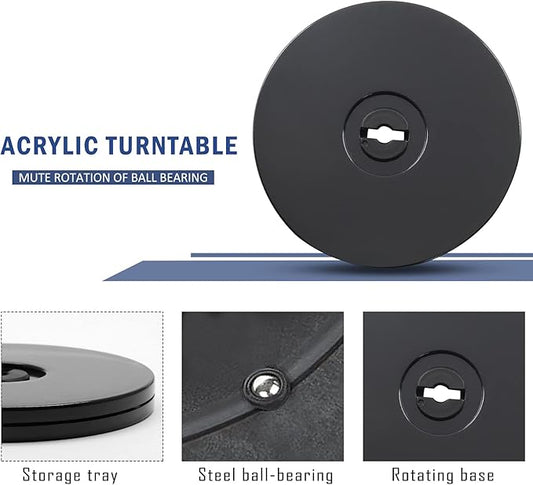 4 Inch Acrylic Turntable Organizer, 2 Pcs Black 360 Degree Rotation Round Turntable for Kitchen Pantry Table Countertop Cabinet Decorating
