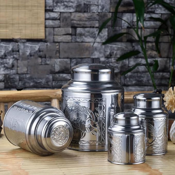 Stainless Steel Tea Canister with Lid Multi-Function Storage Container for Tea Coffee Sugar and Small Items, 6.49x5.11x3.54in Silver for Home Use