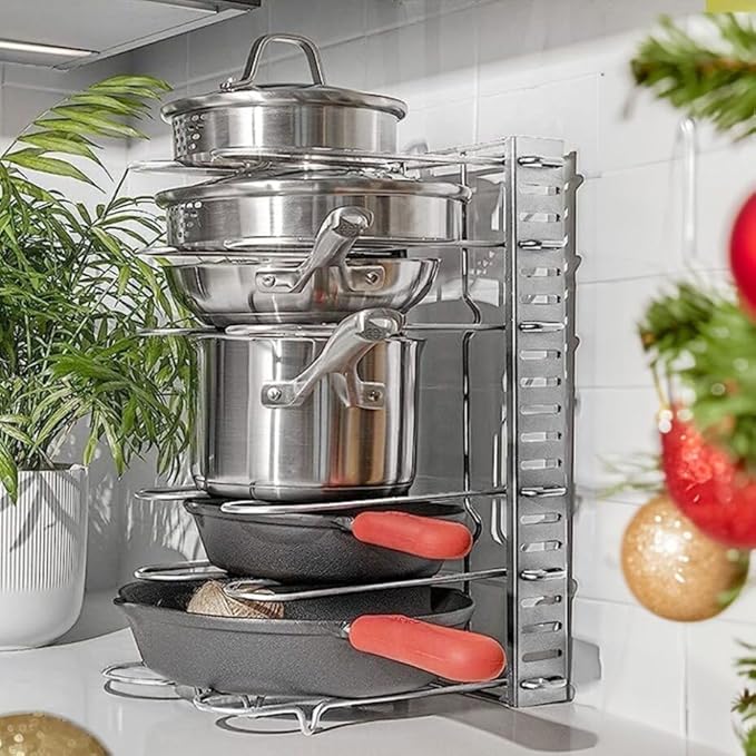 GeekDigg Upgraded Pan Organizer Rack for Cabinet with 3 DIY Methods (Silver)