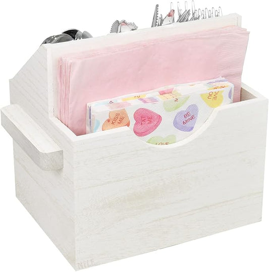 Ikee Design Wooden Utensil Caddy with Handles, Silverware Caddy , Silverware Holder for Countertop ,Party ,Camping and Kitchen, Silverware Organizer, Picnic Cutlery Holders , White Color