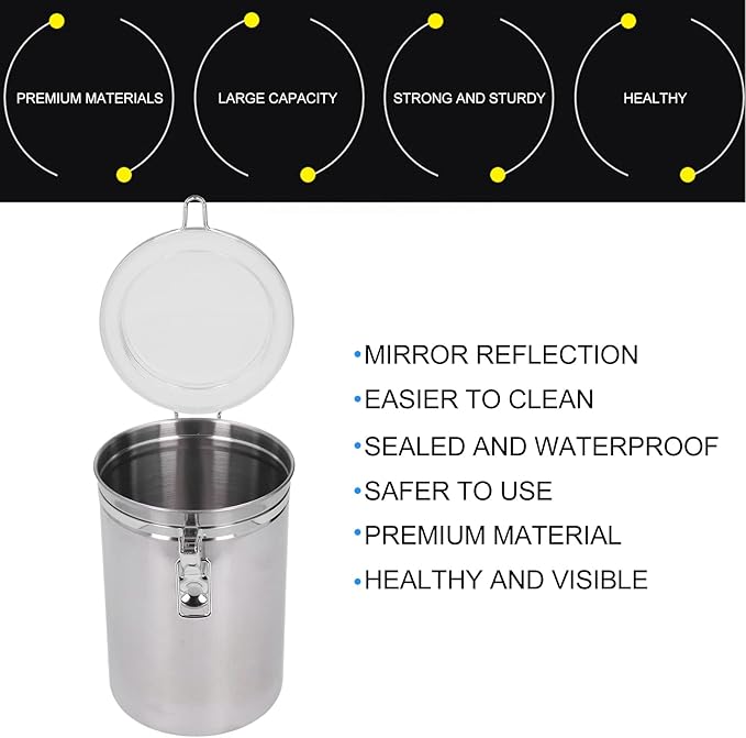 Stainless Steel Canisters for the Kitchen Food Storage Container Sealed Can with Clear Lid for Kitchen Counter Tea Sugar Coffee Candy(4#)