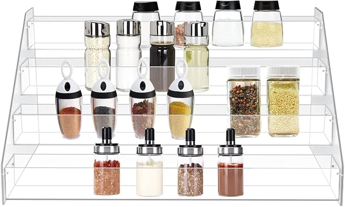WUIVIUT Spice Rack Organizer For Cabinet, 3 in/Tier Acrylic Tiered Spice Shelf Can Storage Organizer for Kitchen Pantry Countertop