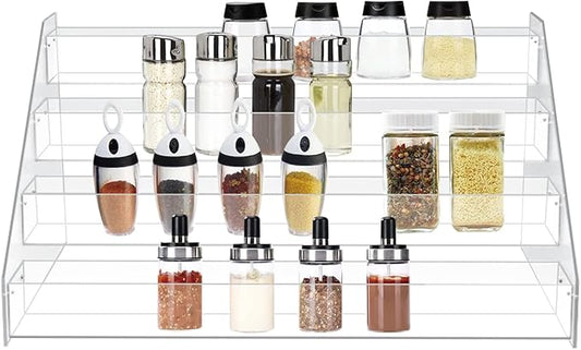 WUIVIUT Spice Rack Organizer For Cabinet, 3 in/Tier Acrylic Tiered Spice Shelf Can Storage Organizer for Kitchen Pantry Countertop