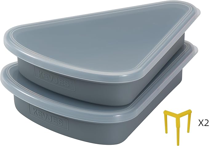 2-Pack Reusable Silicone Leftover Pizza Slice Storage Container with Air-tight Lids-BPA Free,Fits Single Slice up to 16”,Save Space,Refrigerator organizer(2 Space Grey)