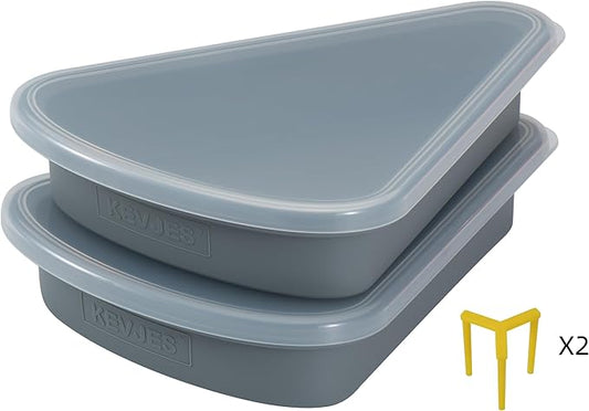 2-Pack Reusable Silicone Leftover Pizza Slice Storage Container with Air-tight Lids-BPA Free,Fits Single Slice up to 16”,Save Space,Refrigerator organizer(2 Space Grey)