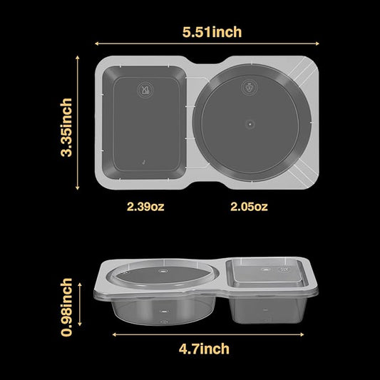 30 PCS Double Compartment Condiment Container with Lids, 5 oz Disposable Plastic Mini Sauce Cups, Compartment Snack Box, Grab and Go Snack Containers Reusable for Salsa (30, 2 Compartment)