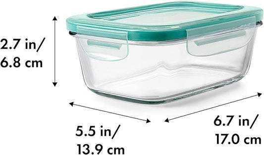 OXO Good Grips 3.5 Cup Smart Seal Glass Rectangle Food Storage Container, Clear