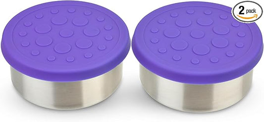 LunchBots 2.5 oz Stainless Steel Dressing Container for Condiments, Dips, Snacks, Dipping Sauce Cups with Silicone Lid, Fits in Lunch Bags and Bento Boxes - Set of 2 (Purple)