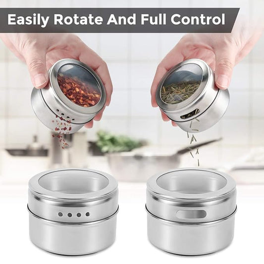 Magnetic Spice Tins 12pcs,Stainless-Steel Magnetic Spice Container Magnetic Spice Jars Easy to Clean and Rust Free Includes 120 Labeling Stickers