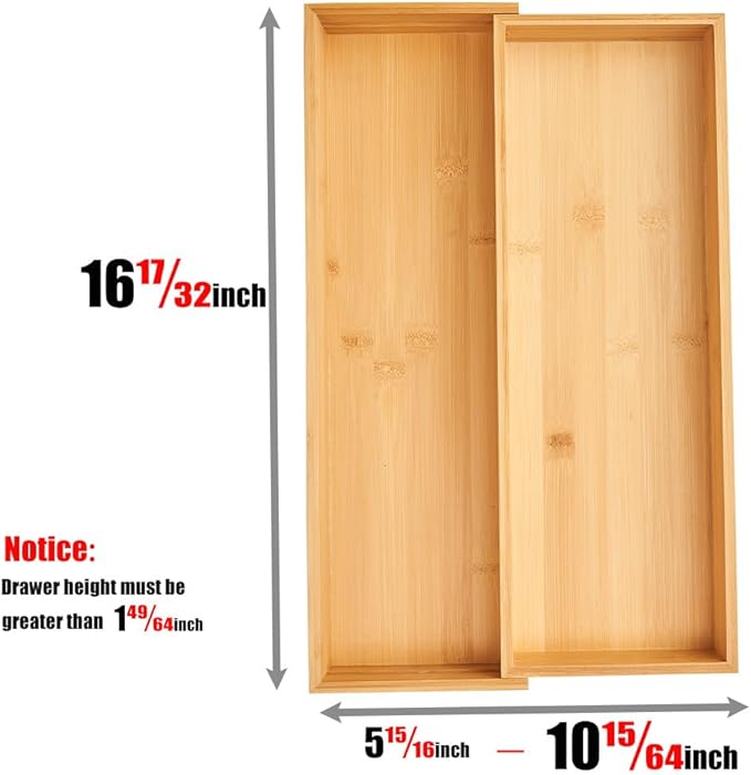 Bamboo Expandable Drawer Organizer for Utensils,16" Utensil Holder and Cutlery Tray.