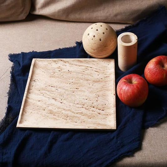 Natural Beige Travertine Marble Luxury Tray,for Kitchen Sink,Bathroom Soap Bottles,Makeup,Towel Organizer Tray