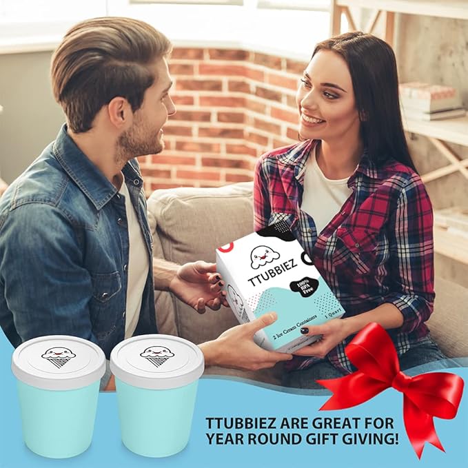 Ice Cream Containers (2 Pack - 1 Quart Each), Ice Cream Containers for Homemade Ice Cream, Ice Cream Storage Containers, 1 Quart Freezer Containers for Ice Cream Storage - Mint Chip