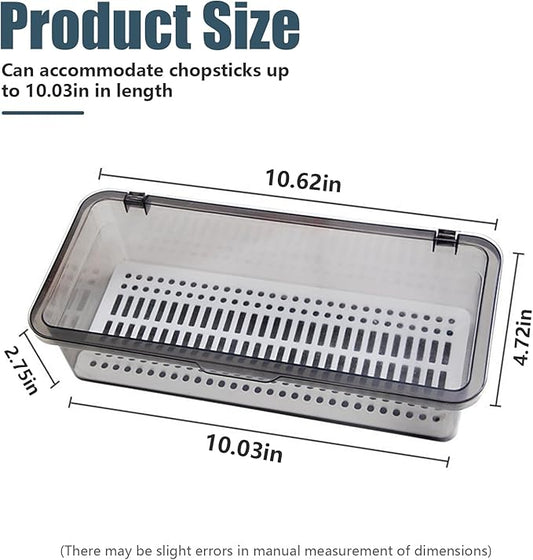 2PCS Flatware Tray with Lid and Drainer, Tableware Utensil and Cutlery Drawer Organizer with Lid Covered Silverware Tray to Keeps Your Cutlery Organized and Protected,Grey