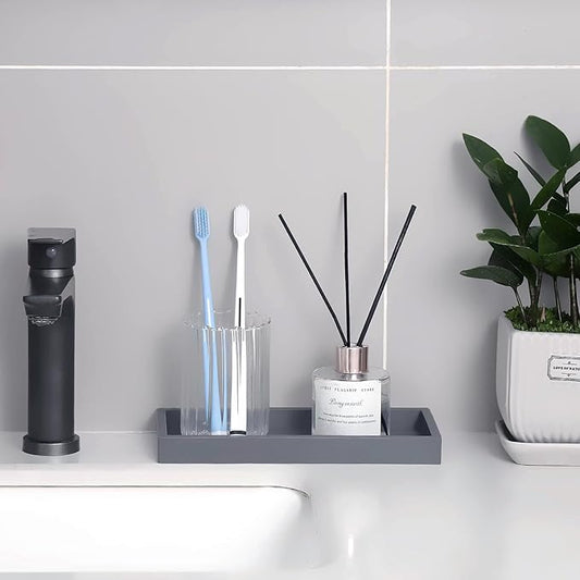 Bathroom Trays for Counter, Slicone Vanity Trays for Bathroom, Rectangle Sponge Holder for Kitchen Sink - Grey