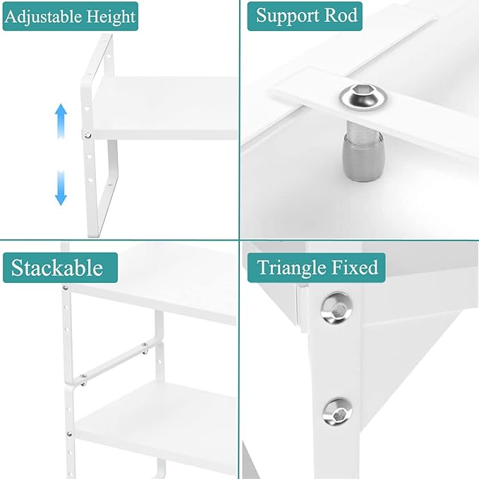 Expandable Kitchen Cabinet Shelf Organizers, Stackable Metal Pantry Storage Shelves Rack, Adjustable Counter Spice Shelf for Cabinets, Countertop, Cupboard Organizers and Storage, White