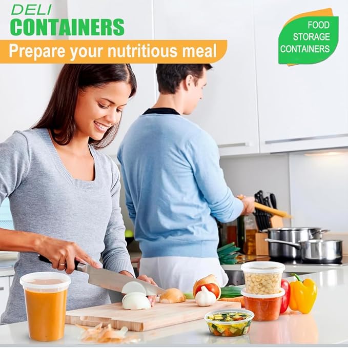 [80 Combo Sets] Food Storage Containers with Lids, 8oz, 16oz, 32oz Plastic Deli Containers with Lids Freezer Storage Containers, BPA Free Leakproof, Microwave | Dishwasher | Freezer Safe