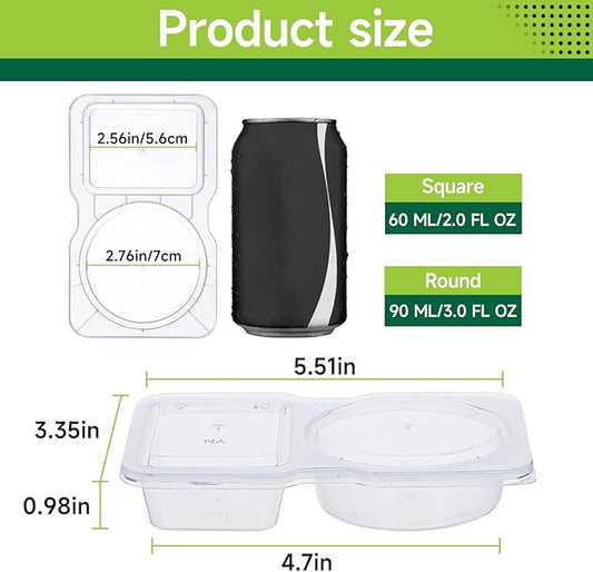 20 Sets Reusable Snack Containers with Lids,Double Compartment Condiment Containers for Take-Out Sauces,Portion Control,Meal Prep & Travel Snacks,Leakproof BPA-Free Set