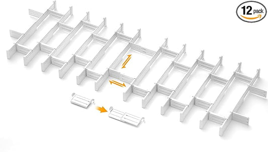 HiYZ Expandable Drawer Dividers with Inserts, Large Kitchen Utensils Drawers Divider, 2.36" High Adjustable Drawer Organizers Separators for Clothing,Kitchen Utensils,Tools,12 Dividers with 24 Inserts