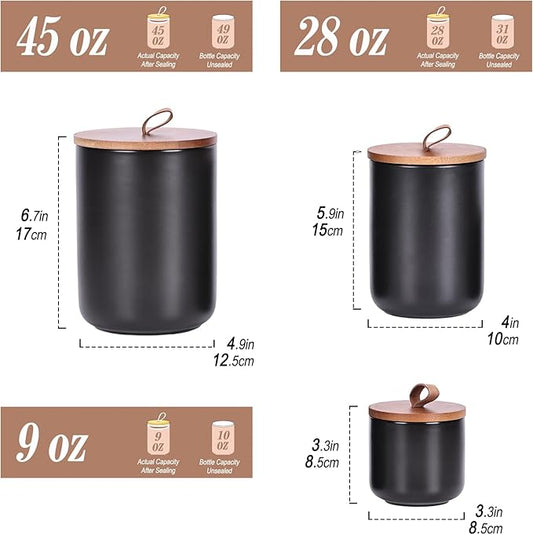 Black CanistersSets for the Kitchen, Tea Coffee Sugar Canister Set,Coffee Canisters with Airtight Lids,White Canisters Set of 3,Food Flour Storage Containers