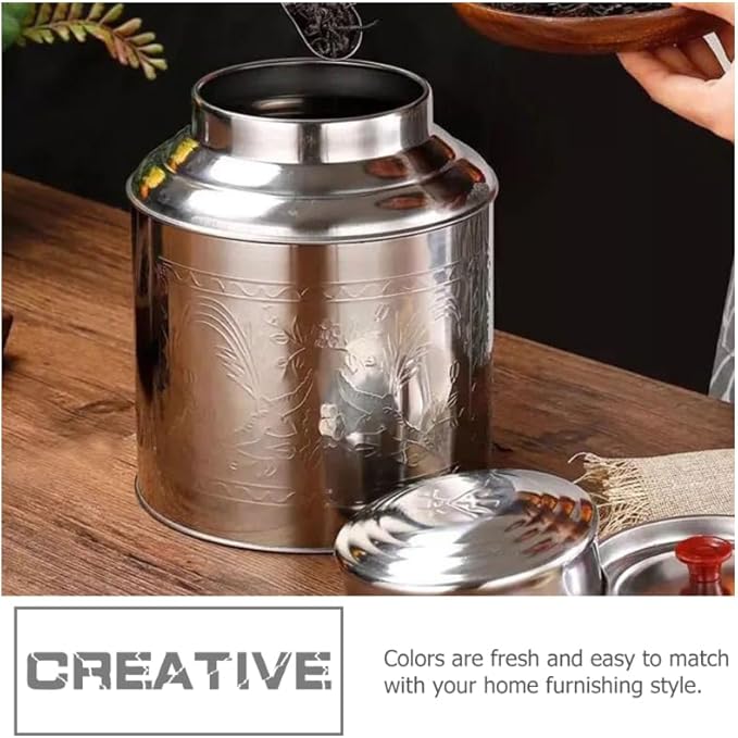 Stainless Steel Tea Canister with Lid Multi-Function Storage Container for Tea Coffee Sugar and Small Items, 6.49x5.11x3.54in Silver for Home Use