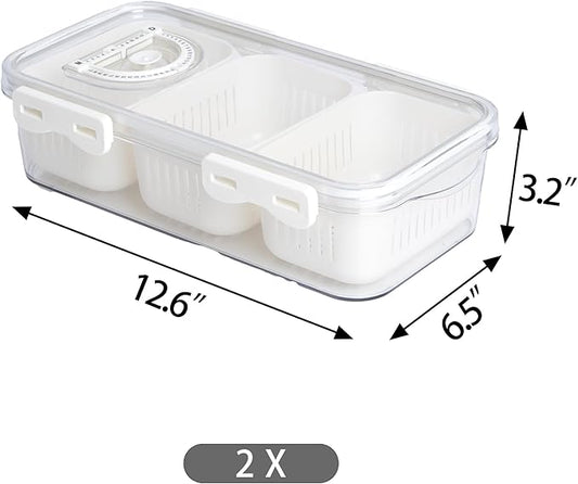 Eanpet 2Pack Divided Snackle Box Charcuterie Container Poratble Bacon Container for Refrigerator 3 Compartment Serving Veggie Tray with Lid Portable Travel Fruit Caddy for Cheese,Candy,Ham,Salad