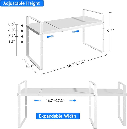 Expandable Cabinet Shelf Organizer, Stackable Kitchen Pantry Counter Storage, Adjustable Closet Cupboard Stand Rack Risers Spice Organization, 80LBS Heavy Duty, White 3 Pack