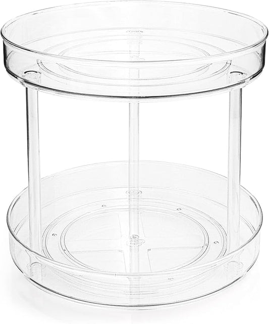 Lazy Susan Turntable Organizer for Cabinet, 2 Tier Clear Spice Rack for Pantry Lazy Susan Organizer, Kitchen, 11 inch