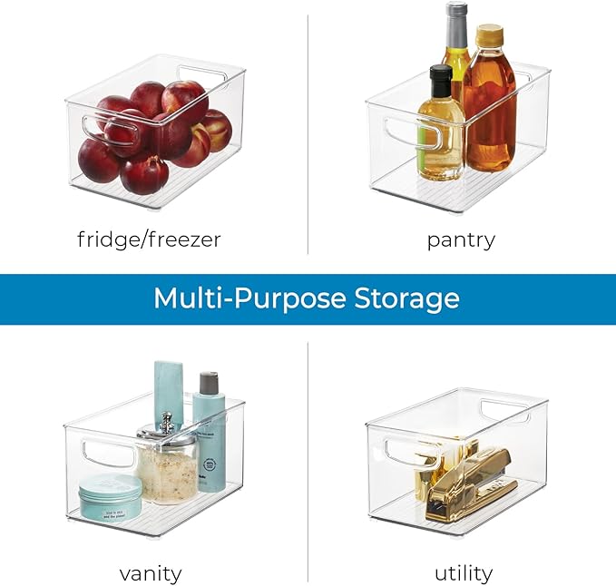 iDesign Plastic Fridge and Freezer Organizer Bin with Integrated Handles – 10” x 5” x 6”, Clear (Pack of 4)