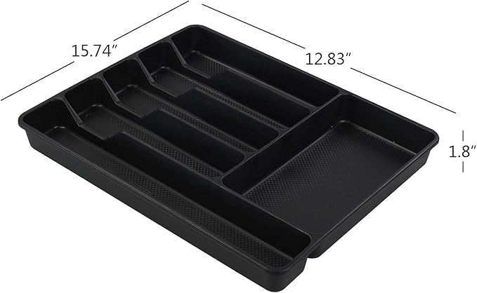 Morcte 1-Pack Plastic Silverware Cutlery Tray Organizer, Cutlery Holder Trays, Black