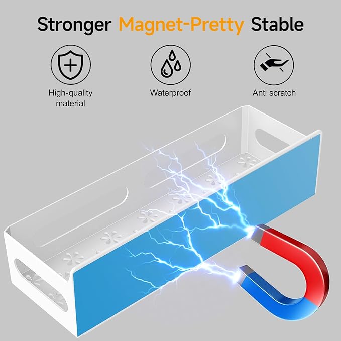 2 Pack Magnetic Spice Rack for Refrigerator, Spice Rack Organizer, Moveable Magnetic Shelf Fridge Organizer with 4 Hooks for Kitchen and Oven Organization, White