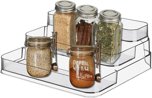 Acrylic Spice Rack, No Assembly Clear 3 Tier Condiment Bottle Shelf Vanity Organizer for Cabinet Kitchen Bathroom (1pcs)
