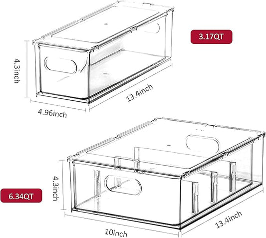 3 Pack Refrigerator Organizer Bins with Pull-out Drawer, Large Stackable Fridge Drawer Organizer Set with Handle, Drawable Clear Storage Cases for Freezer, Cabinet, Kitchen, Pantry Organization