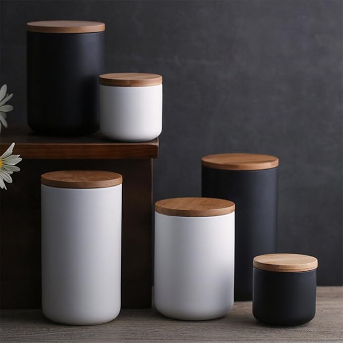 1000ml/34 oz Air Tight Jars Ceramic Storage Containers with Airtight Seal Bamboo Lids Kitchen Canisters for Tea Sugar Coffee Spice Seasoning And More