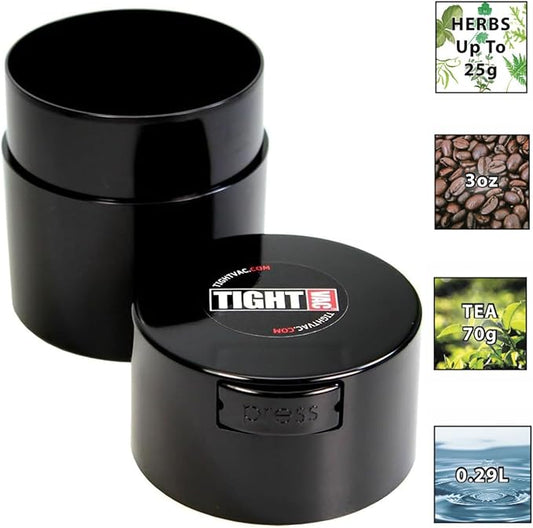 Tightvac - Premium Airtight Herb Storage Container - Holds ½ oz to 3 ounces - Keep Your Herbs and Dry Goods Fresh and Flavorful. Black
