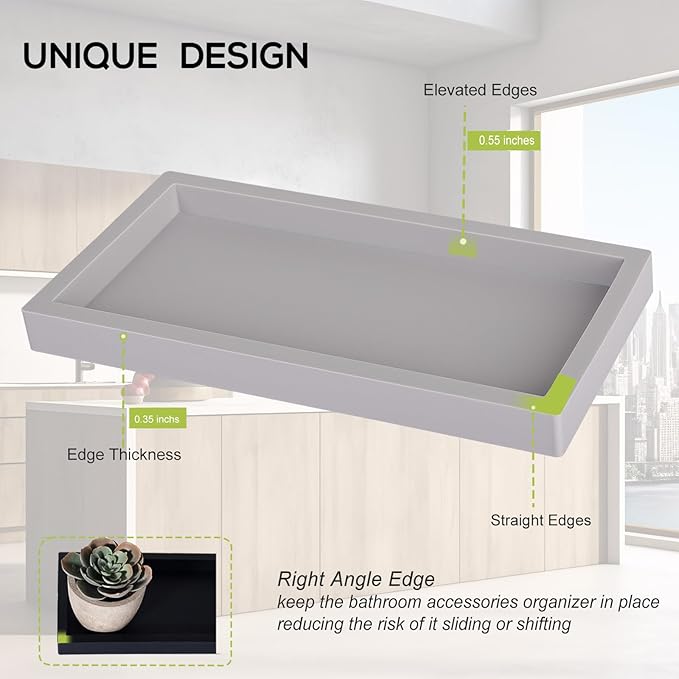 Bathroom Tray, Small Vanity Tray Silicone Soap Dish Sponge Holder Kitchen Sink Organizer Bathroom Accessories for Countertop, Toilet, Shower - Light Grey