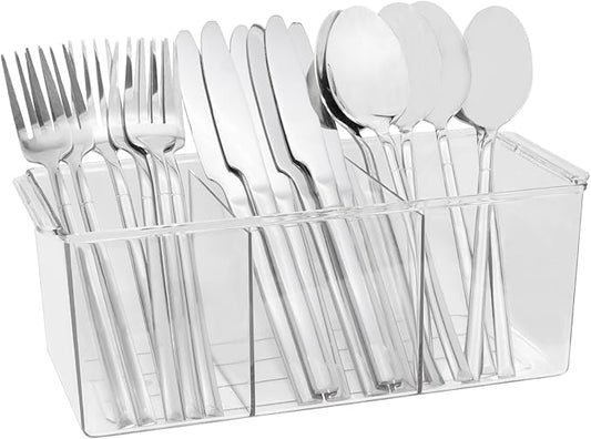 Bawuie Silverware Caddy Organizer, Utensil Caddy Holder for Forks, Knives, Spoons, Cutlery, Flatware Storage Bin with Handle for Kitchen Pantry Table Countertop Outdoor Picnic, Clear
