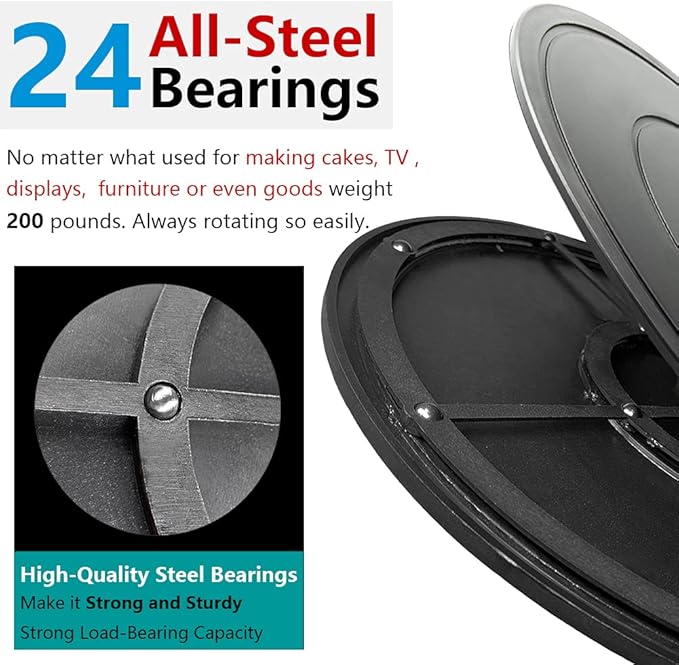 16 Inch Lazy Susan Turntable - Heavy Duty Rotating Swivel Steel Ball Bearings - Flat Base Stand for TV/Computer/Monitor/Arts/Crafts/Bonsai/Statue/Cabinet Organizer (Plastic&Black)