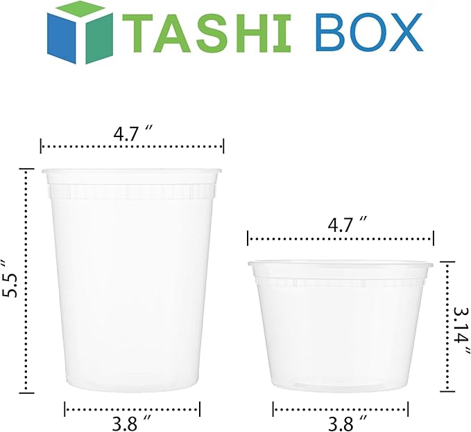 Tashibox 48 Pack Plastic Deli Containers with 54 Lids (16 & 32 oz 24 Each) - Food Storage Containers - Clear Disposable Meal Prep Containers, BPA Free, Stackable, Leakproof, Microwave and Freezer Safe