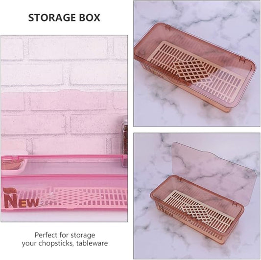 Silverware Organizer with Lid: 3Pcs Flatware Organizer with Lid and Drainer, Kitchen Cutlery Tray and Utensil Drawer Organizer with Cover, Countertop Silverware Storage Container (Random Color)