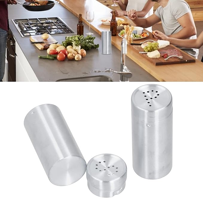 2pcs Spice Stainless Steel Pepper & Salt Shaker Dredge Seasoning Bottle Kitchen Tool (Silver)