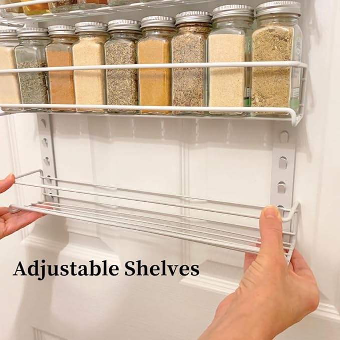 Evelots Over the Door Pantry Organizer -5 Tier Spice Rack -Holds up to 64 Spices & More - Adjustable Metal Baskets for Kitchen, Bathroom Storage & Organization (White) Easy Install Extra Deep Baskets