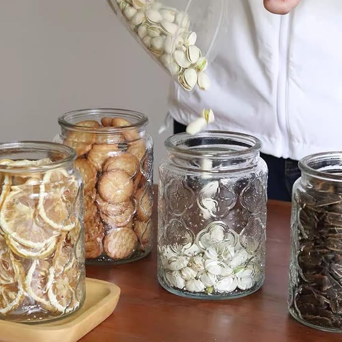 ANSQU Vintage Glass Jar, Decorative Glass Jar with Bamboo Lid, Candy Jar Cookie Jar for Kitchen Counter, Pantry, 23.7 FL OZ Glass Storage Jar Holds Coffee, Tea, Sugar, Balth Salts
