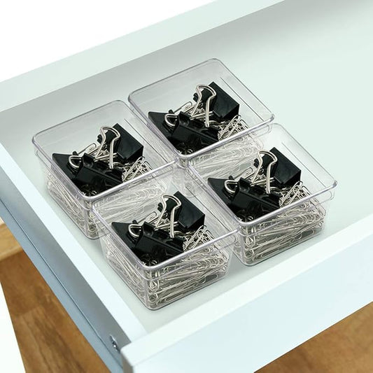 Glad Plastic Drawer Storage Tray – Heavy Duty Organizer Bin for Home, Kitchen, Bath, Bedroom, Office | Non-Slip Feet, Clear, 3" x 3"