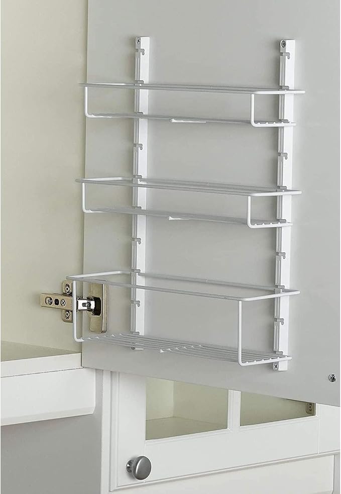 ClosetMaid Adjustable 3 Shelf Spice Rack Organizer Kitchen Pantry Storage for Cabinet Door or Wall Mount with Metal Shelves, White (2 Pack)