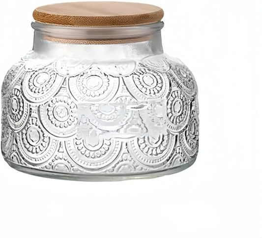 Vintage Glass Jar with Lid, Airtight Glass Storage Jar, 25.3 FL OZ Glass Food Storage Container, Decoration Glass Jar for Candy, Coffee, Tea, Nut, Sugar container (Garden)