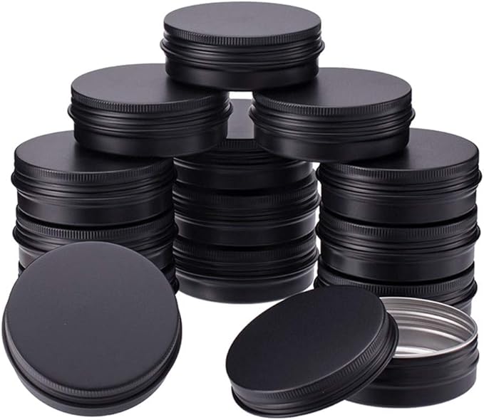 BENECREAT 15 Pack 2 OZ Tin Cans Screw Top Round Aluminum Cans Screw Containers Tins with Lids- Great for Store Spices, Candies, Tea or Gift Giving (Black)