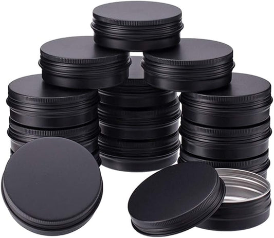 BENECREAT 15 Pack 2 OZ Tin Cans Screw Top Round Aluminum Cans Screw Containers Tins with Lids- Great for Store Spices, Candies, Tea or Gift Giving (Black)