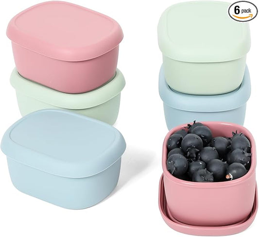 6 pcs 6.76 oz Silicone Snack Containers for Kids Small Food Containers with Lids, Fruit Containers for Lunch, Stackable Lunch Containers for Kids, Daycare, School and Travel