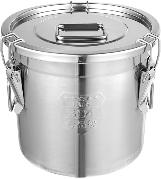 304 Stainless Steel Airtight Canister, Rice Cereal Grain Canisters Container, 6/12/21/33/48 Liters Food Bean Flour Oil Sugar Milk Cookie Storager Bucket w/Handles & Lid for Household Kitchen (12L)